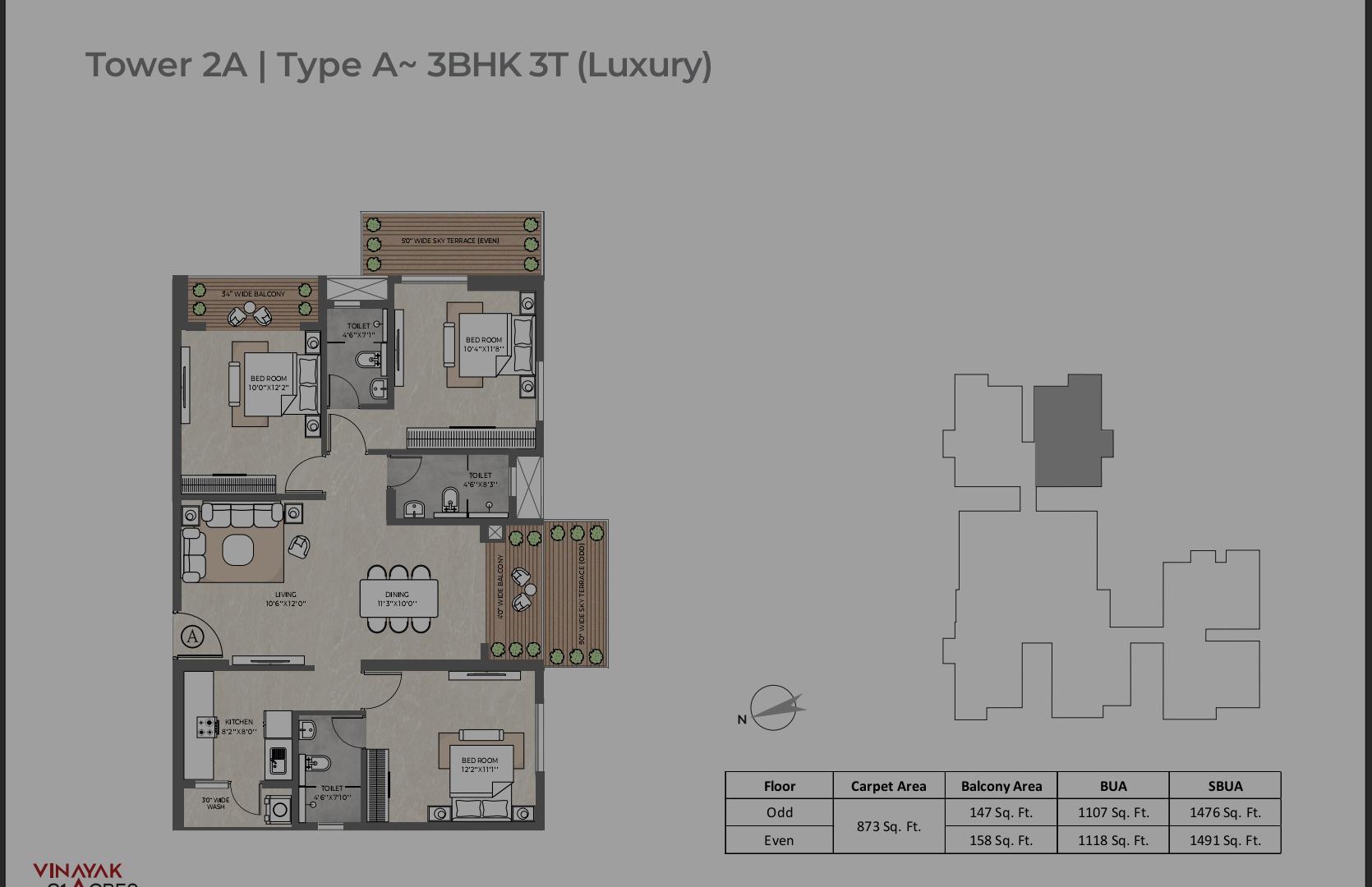 3BHK+3T Floor Plan