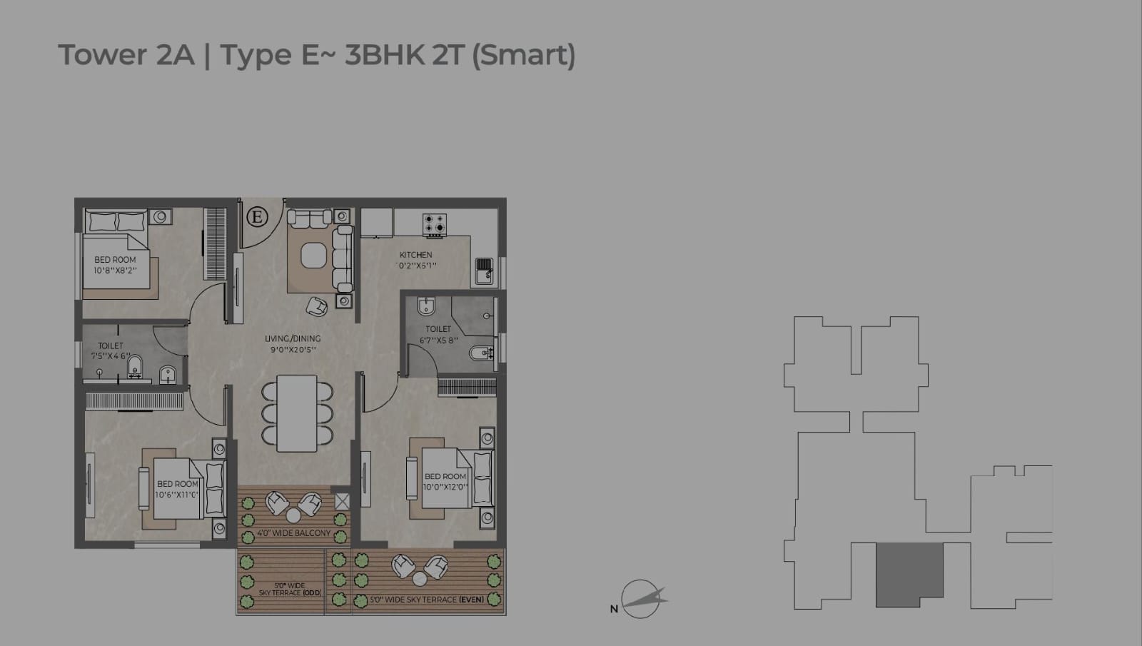 3BHK+2T Floor Plan